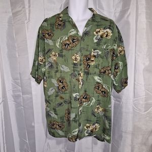 Big Creek Men's Hawaiian short Sleeve Button up Shirt Size XL Green & Gold